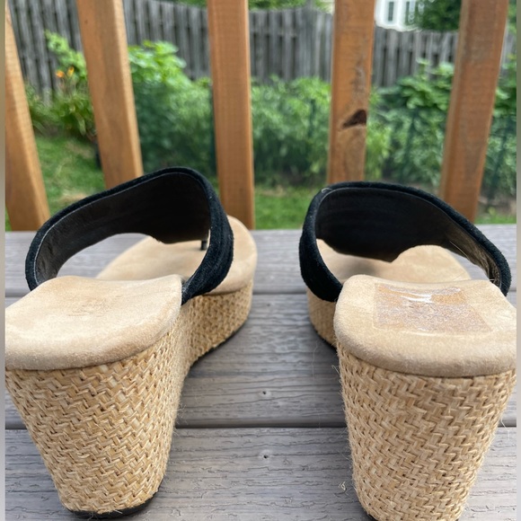 Ugg Wedges Black Suede Thong Straw Wicker Heels Size 8 - Picture 4 of 7